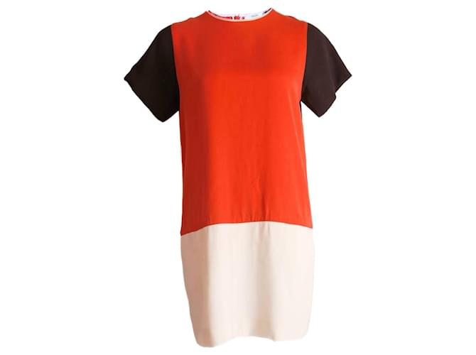 Céline Celine, silk dress in orange/Black/white in size S.  ref.1004143