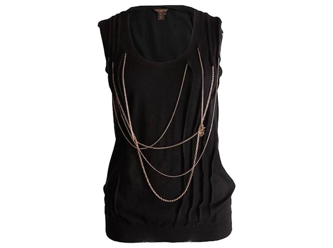 Louis Vuitton, black cashmere tanktop with golden chains in size L. -  Unique Designer Pieces