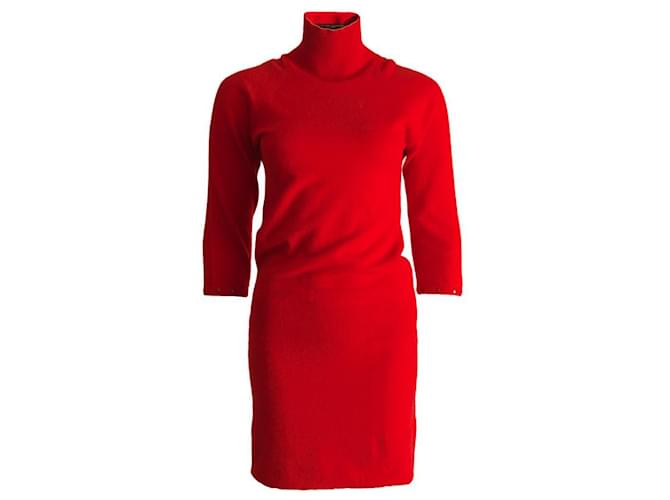Louis Vuitton, laine rouge/robe en cachemire à col roulé et manches ¾ en taille M.  ref.1004154