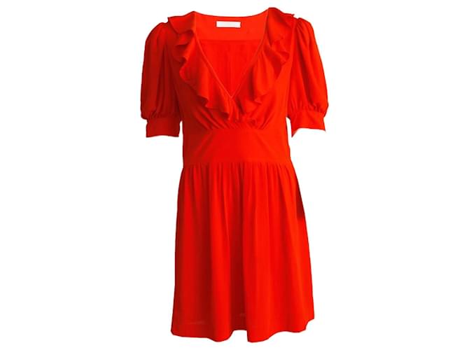 Chloé Chloe, rojo/vestido romántico naranja en talla FR40/S. Seda  ref.1004158