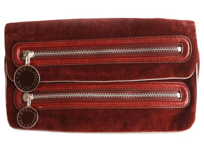 Stella Mc Cartney Stella Mccartney, Bordeaux velour clutch with matching wallet. Red Velvet  ref.1004161