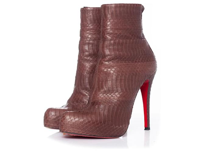 Christian Louboutin, botas plataforma de pele de cobra Marrom Couro  ref.1004166