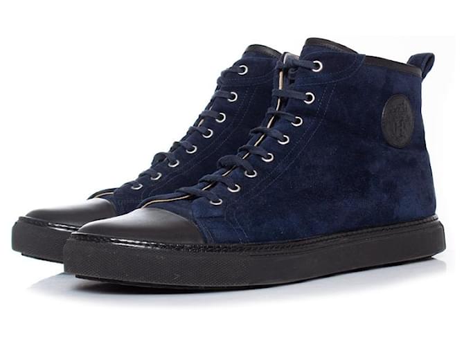 Hermès Ermete, Sneakers alte in camoscio blu Svezia  ref.1004177