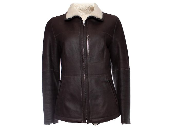 Autre Marque pérolas, Casaco lammy marrom com shearling
