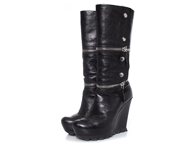 Autre Marque Camilla Skovgaard, 3 EN 1 botas de cuña con cremallera de cuero Negro  ref.1004190