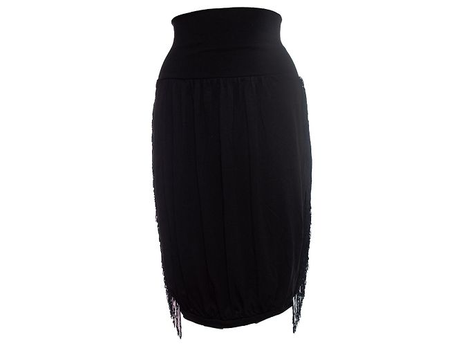 Autre Marque hermanas pablo y joe, Falda midi negra con flecos Negro