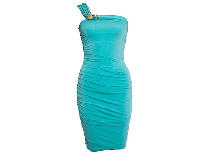 BLUMARINE, Vestido turquesa de un hombro Azul Viscosa  ref.1004203