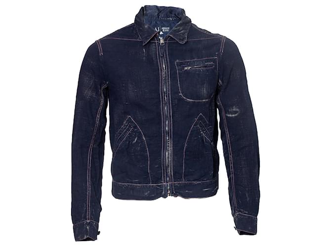Armani Jeans, Blue denim zip cardigan Cotton  ref.1004211