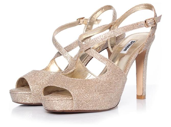 Autre Marque Duna, Sandali glitter oro D'oro Pelle  ref.1004213