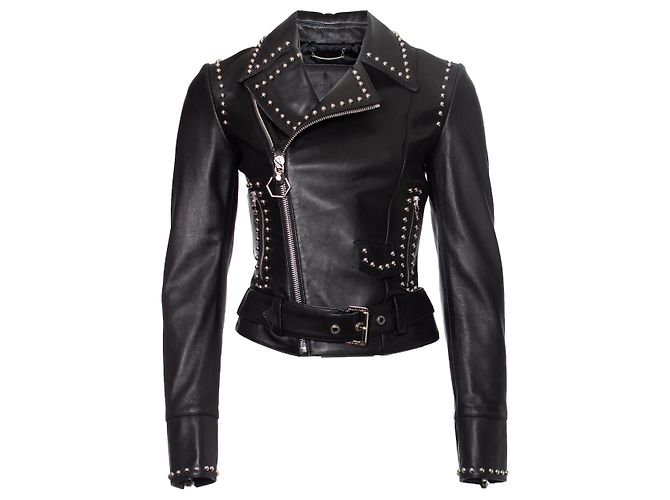 Philipp Plein, Studded leather biker jacket Black