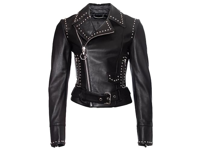 Philipp Plein, Studded leather biker jacket Black  ref.1004232