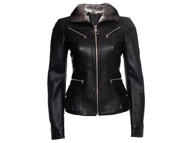 Philipp Plein, Leather jacket with crystal skull Black