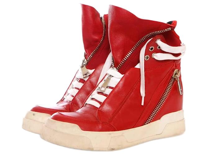 Autre Marque Elena Iachi, High-top sneakers in red leather.  ref.1004237