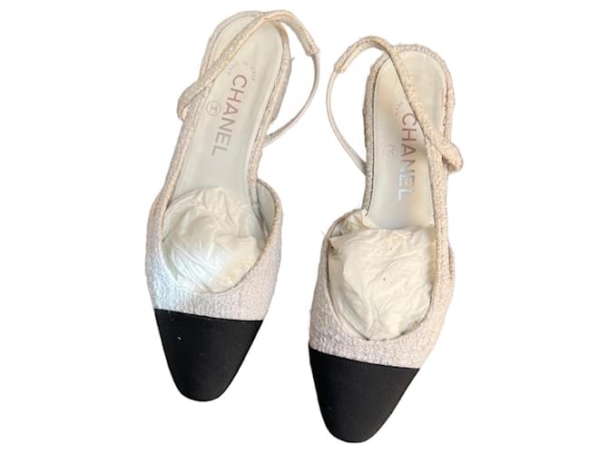 Chanel sandalo Bianco Tweed  ref.1004291