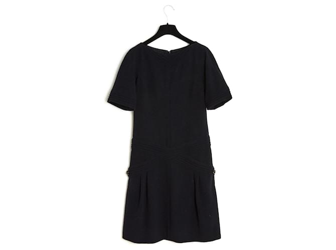 Chanel 12B Bombay Marineblaues Kleid FR36 Wolle  ref.1004322