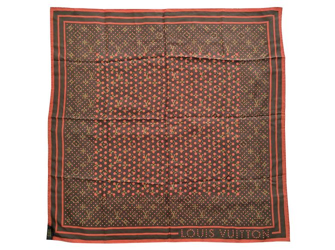 Sciarpa Louis Vuitton Monogramma in Seta Marrone Arancione 70x70cm
