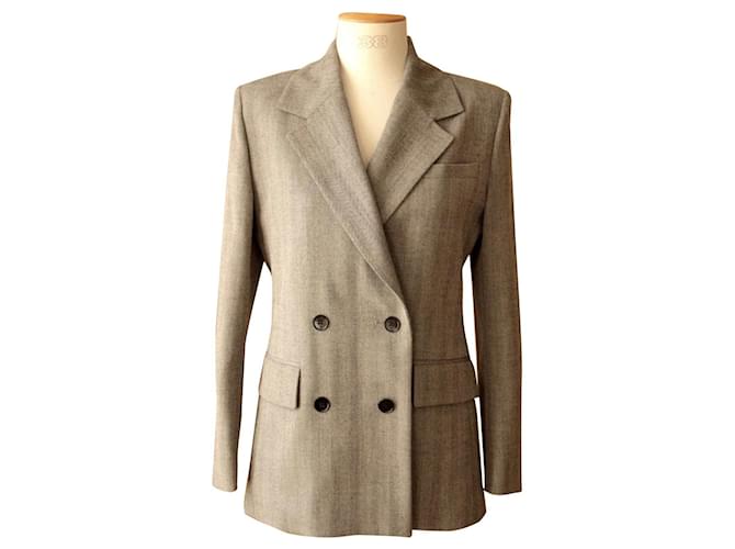 The Kooples gray lined-breasted blazer Grey Polyester Viscose  ref.1004325