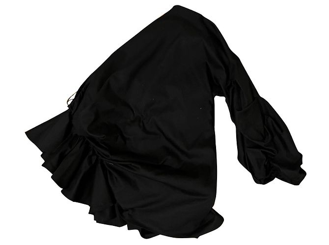 Autre Marque Petersyn Bluse asymmetrisch mit Rüschen schwarz Baumwolle