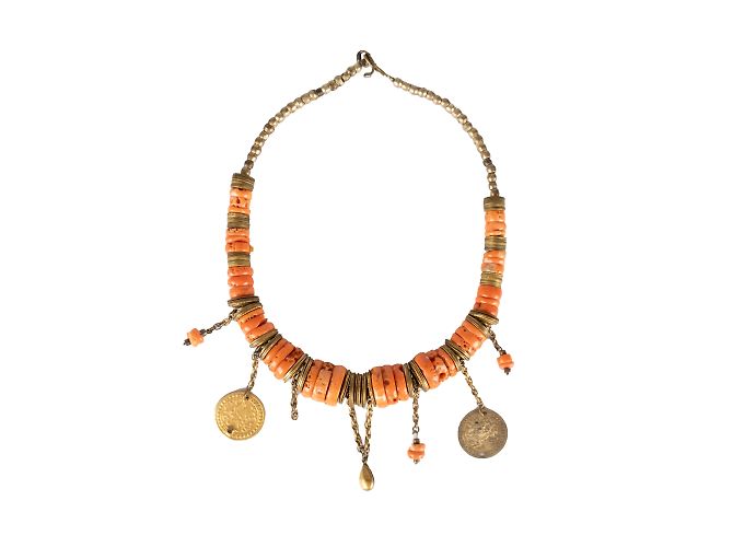 Autre Marque Collection Privée Stone Necklace with Coins Orange