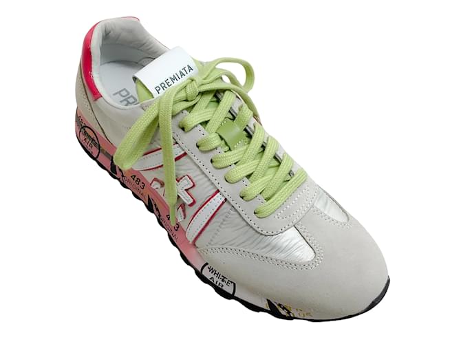 Autre Marque Premiata White / pink / Green Lucy Sneakers Suede  ref.1004421