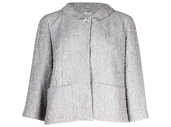 Chanel Metallic Jacket in Silver Wool Silvery