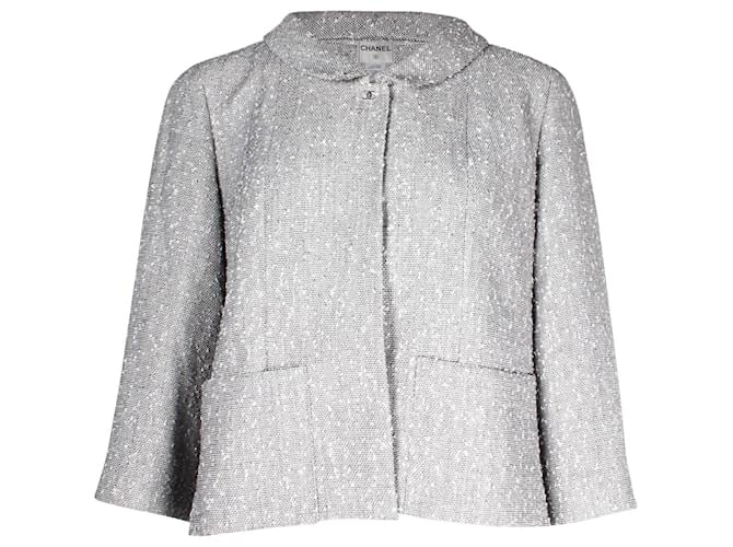 Chanel Metallic Jacket in Silver Wool Silvery  ref.1004454
