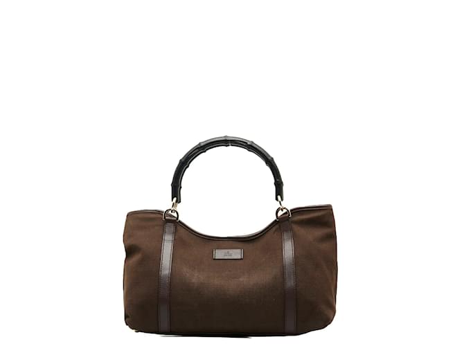 Gucci Canvas Bamboo Handbag 257302 Brown Cloth  ref.1004472
