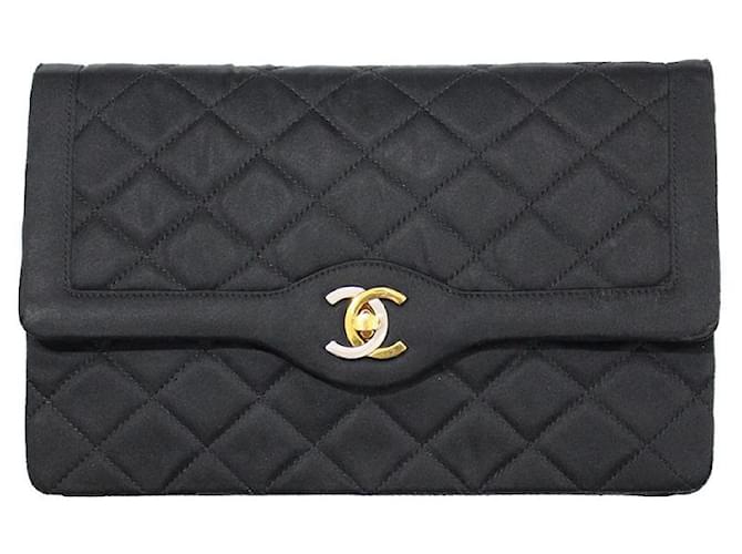 Chanel Bolsos de embrague Negro Satén  ref.1004554