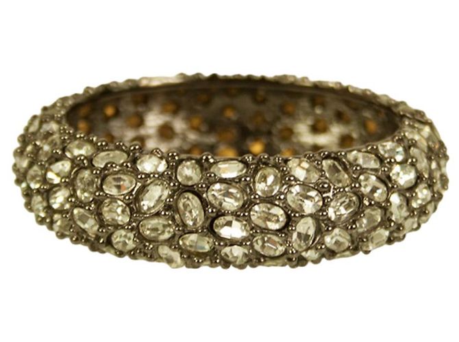 KENNETH JAY LANE Bracciale cabochon da donna con cerniera larga in cristallo trasparente e strass