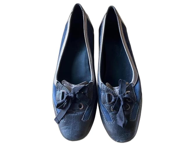 Tod's Zapatillas de ballet Negro Azul Cuero Gamuza  ref.1004989