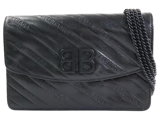 Balenciaga Bb Chain Preto Couro  ref.1005095