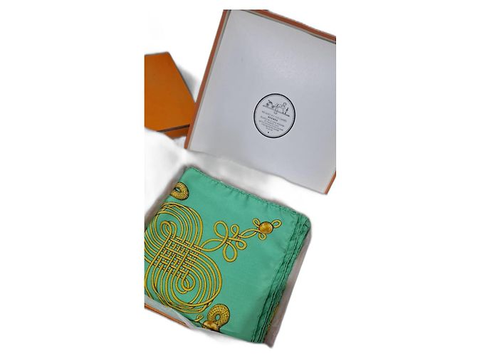 Lenço de seda Hermès Brandebours Verde claro
