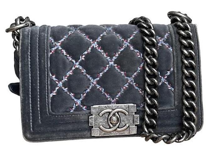Chanel Boy Bag Limited Pattern Grey Dark grey Leather Velvet ref