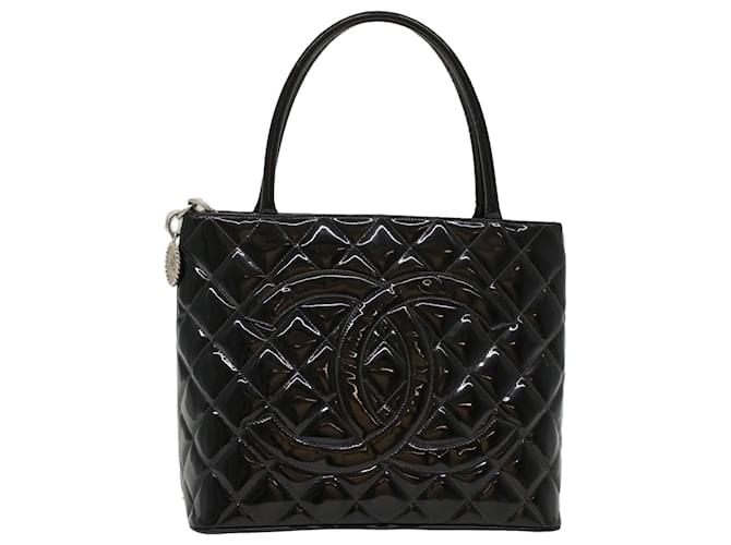 CHANEL Bolso tote Charol Edición reimpresa Negro CC Auth am4745  ref.1005268