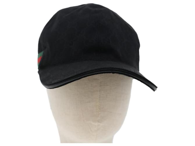 GUCCI GG Canvas Web Sherry Line Cap XL 60 Black Red Green 200035 Auth yk7873  ref.1005278