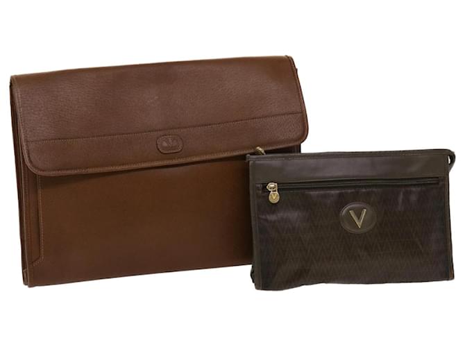 VALENTINO Pochette Cuir 2Set Brown Auth yk7890b Marron  ref.1005348