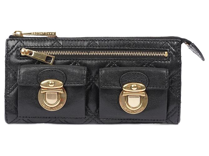 Cartera de mano con cremallera Marc Jacobs de cuero negro