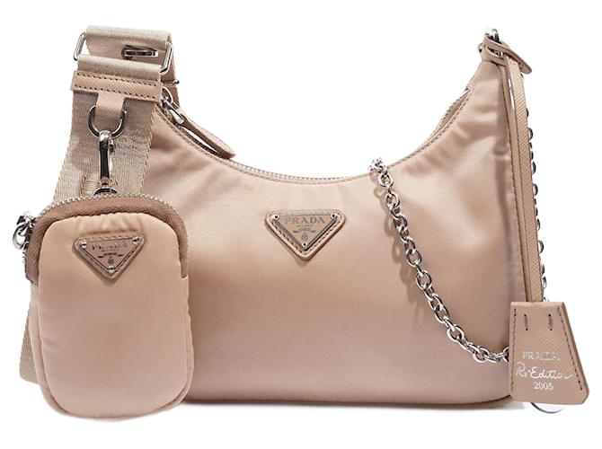 PRADA Re-Edition 2005 Hobo Bag Beige Nylon