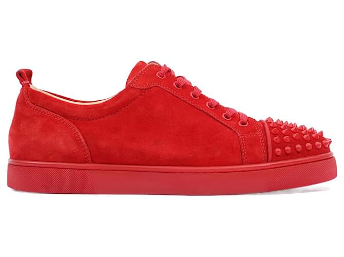 ChrIstian Louboutin Red Suede Louis Junior Spikes Low Tops