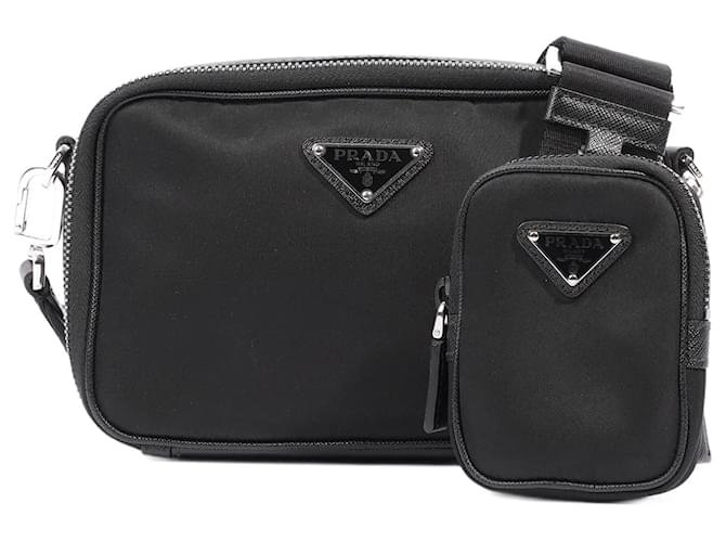 NEW Prada Black Saffiano Leather Bandoliera Camera Messenger Bag AUTHENTIC