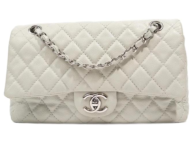 Chanel Vintage Classic Quilted Caviar Single White Jumbo Flap 