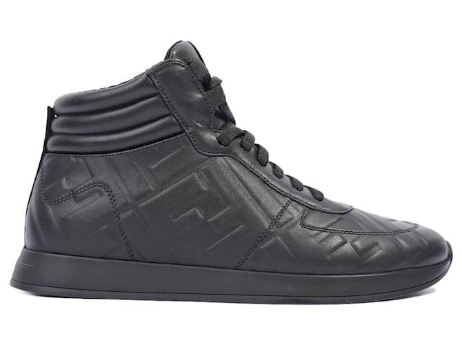 Fendi Womens Embossed Motif High Top Sneaker Black EU 36 UK 3 Leather ref.1006369 Joli Closet