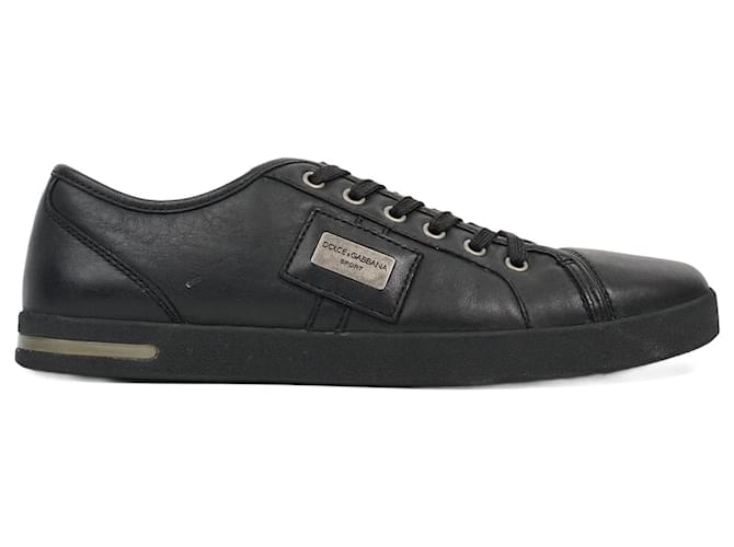 Dolce Gabbana Baskets a Plaque Logo Homme Noir EU 40.5 UK 6.5 Cuir ref.1006382 Joli Closet