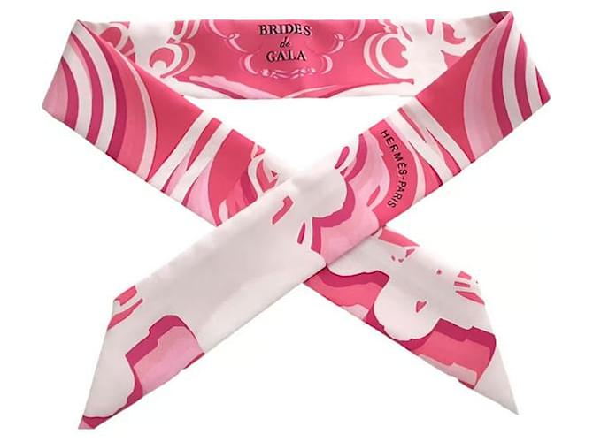 Hermès Scarves Pink White Silk  ref.1006390