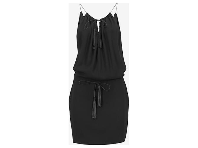 Saint Laurent Black Leather Tassel Mini Dress Acetate  ref.1006604