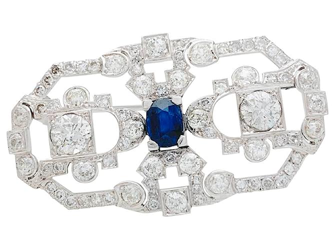 inconnue Platinum Art Deco Brooch, WHITE GOLD, sapphire and diamonds.  ref.1006622