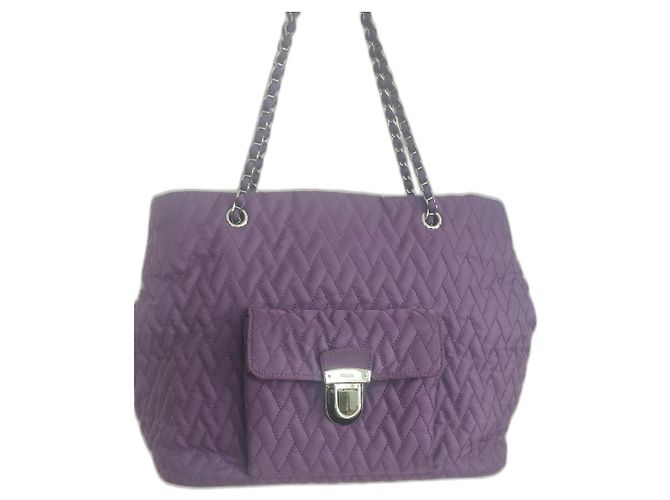 Bolsa Prada Roxa de Couro e Lona Roxo