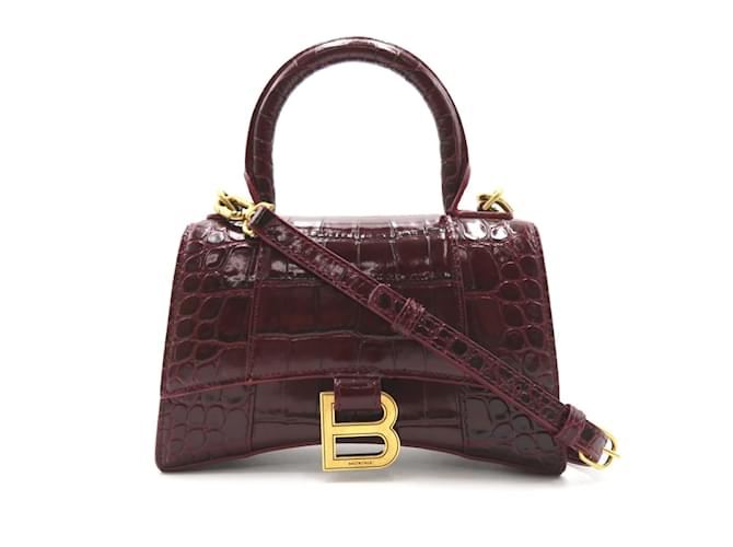 BALENCIAGA CROC-EMBOSSED LEATHER RED HOURGLASS BAG EXTRA SMALL