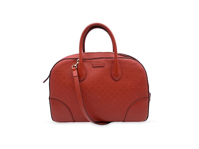 Gucci Red Diamante Bright Embossed Leather Bowling Bag  ref.1006857
