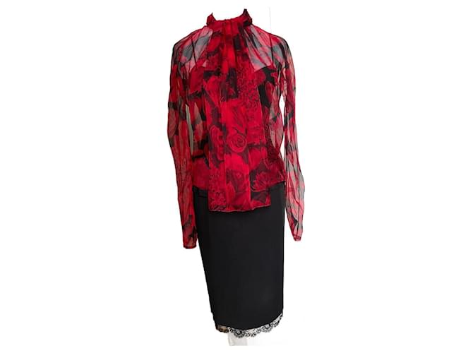 Dior Skirt suit Black Red Silk Cotton  ref.1006899